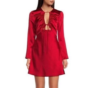 NWT Gianni Bini Raini Satin Tie Front Long Sleeve A-Line Dress Sz 6